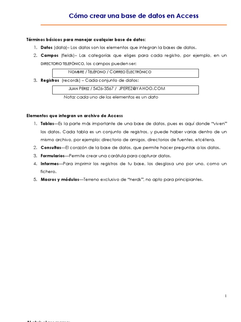 Guía para Crear Bases de Datos en Access | PDF | Tabla (base de datos ...