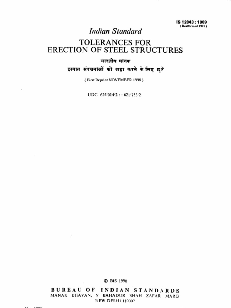 Tolerances For Erection of Steel Structures | PDF | Engineering ...