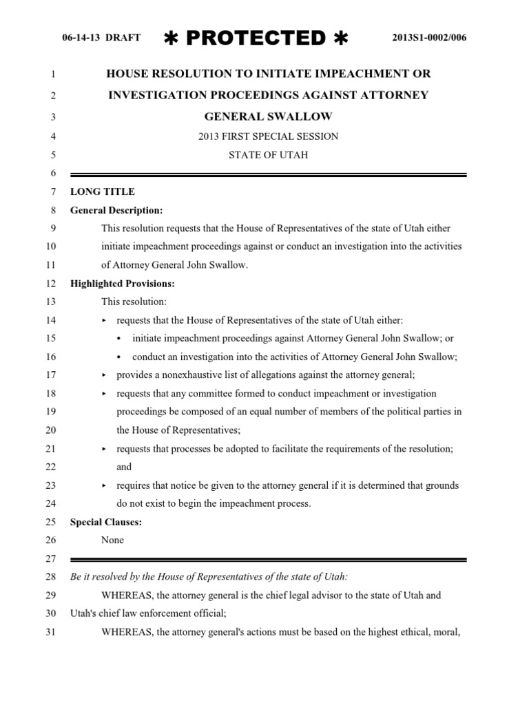 Resolution On Investigation or Impeachment of John Swallow | PDF