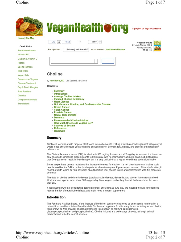 Choline For Vegans PDF Veganism Food And Drink