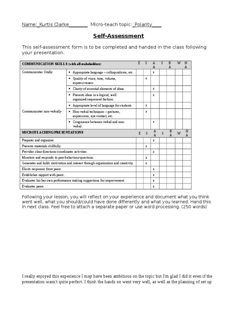 Microteach Self Evaluation Pdf Nonverbal Communication Human