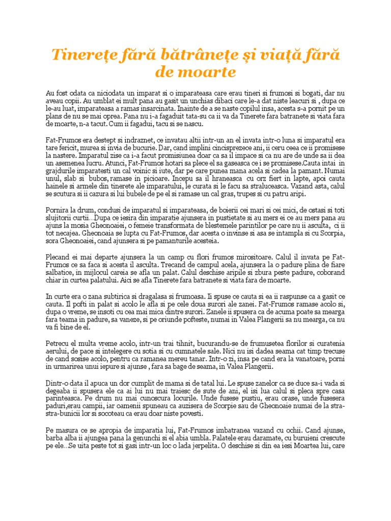 Rezumat Tinerete Fara Batranete Tinerete Fara Batranete Si Viata Fara de Moarte | PDF