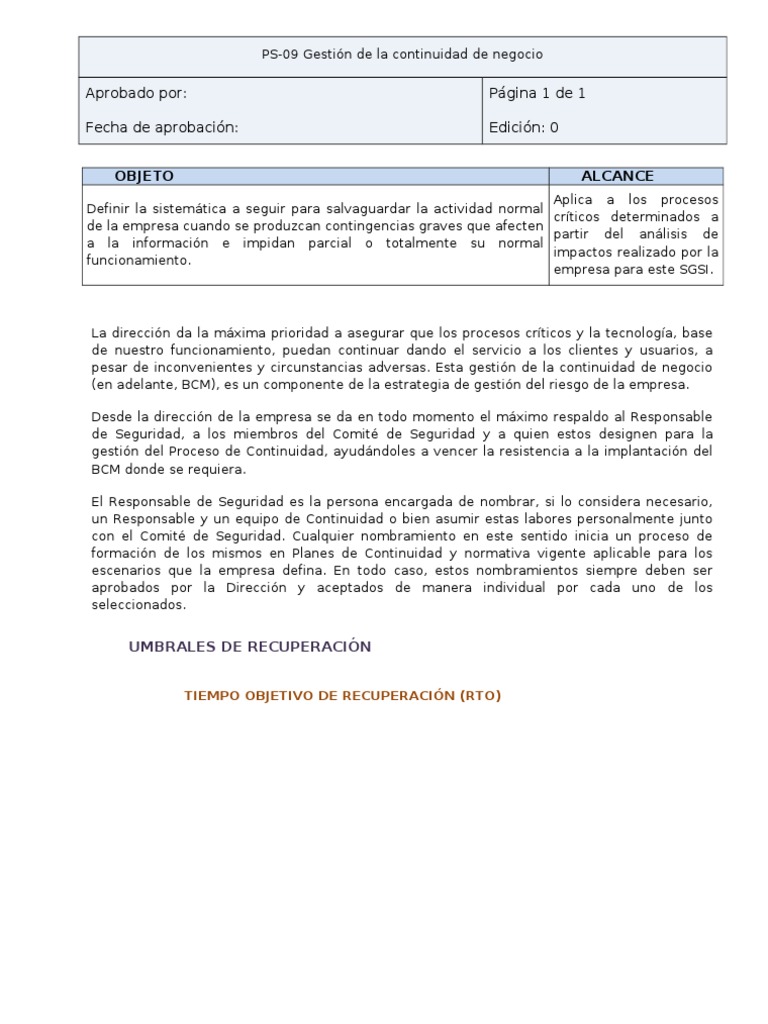 PS-09 Gestion de La Continuidad Del Negocio | PDF | Business | Informática