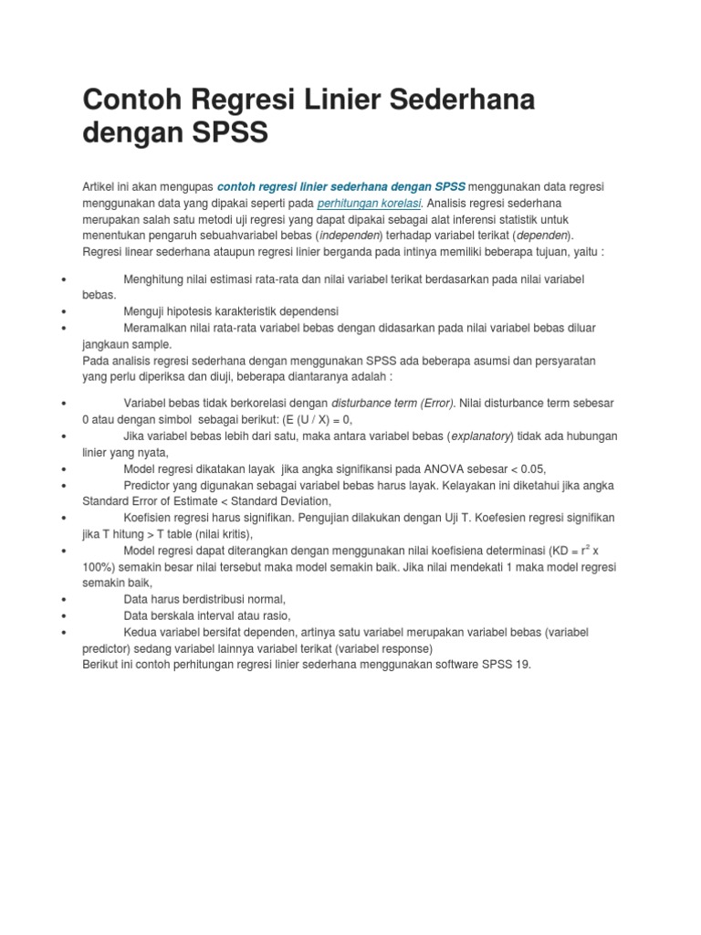 Contoh Regresi Linier Sederhana Dengan Spss Pdf