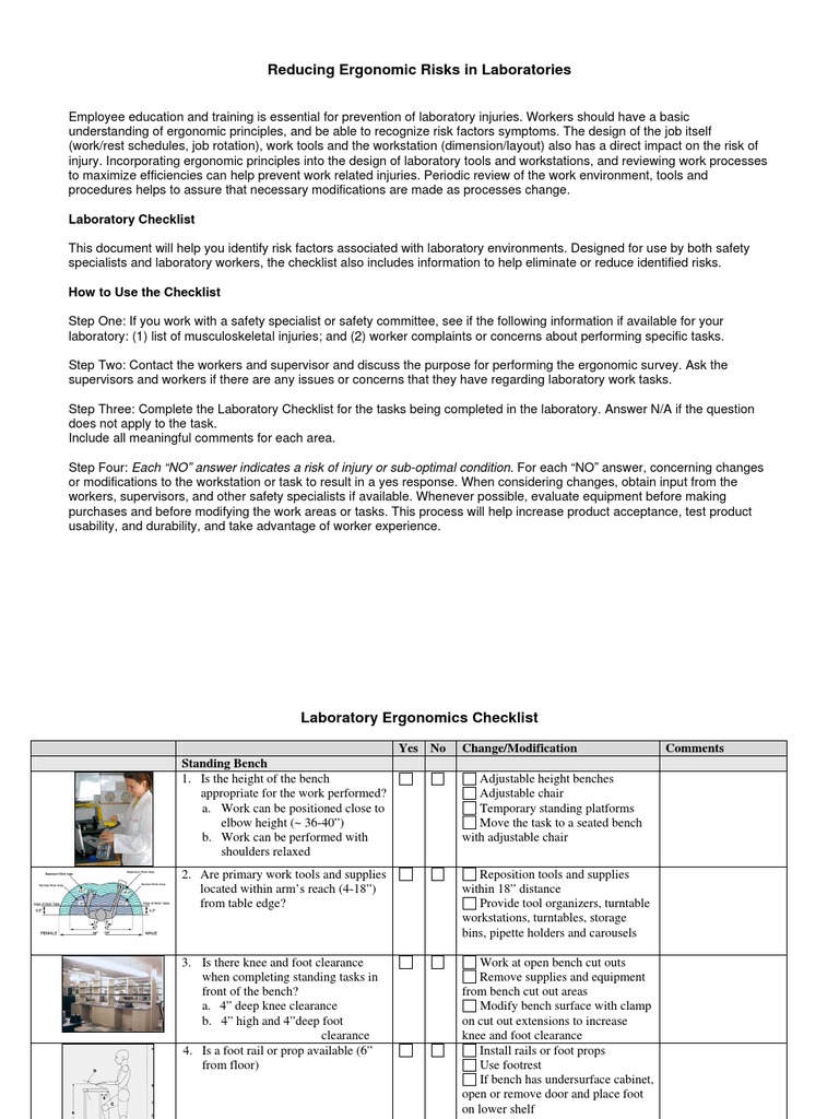 Ergonomics Laboratory Checklist PDF Chair Human Factors And