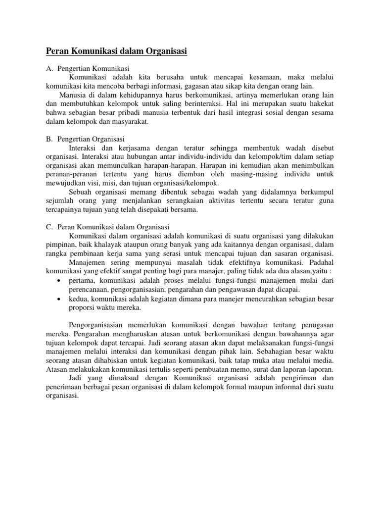Peran Komunikasi Dalam Organisasi