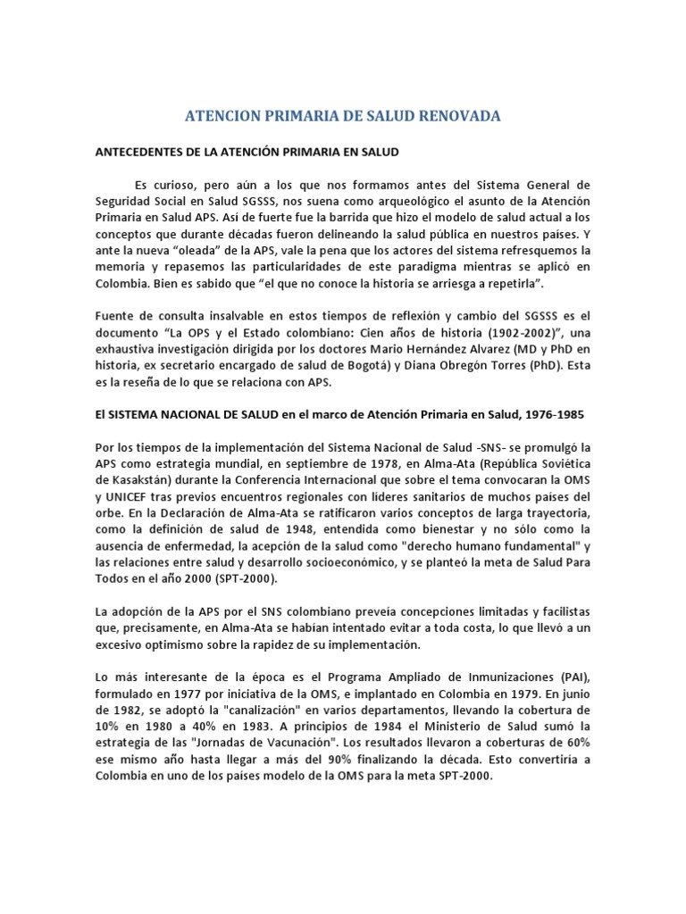 Atención Primaria en Salud Renovada | PDF | Sistema de salud ...