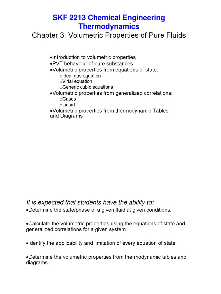 Volumetric Properties of Pure Fluids PDF Gases Liquids