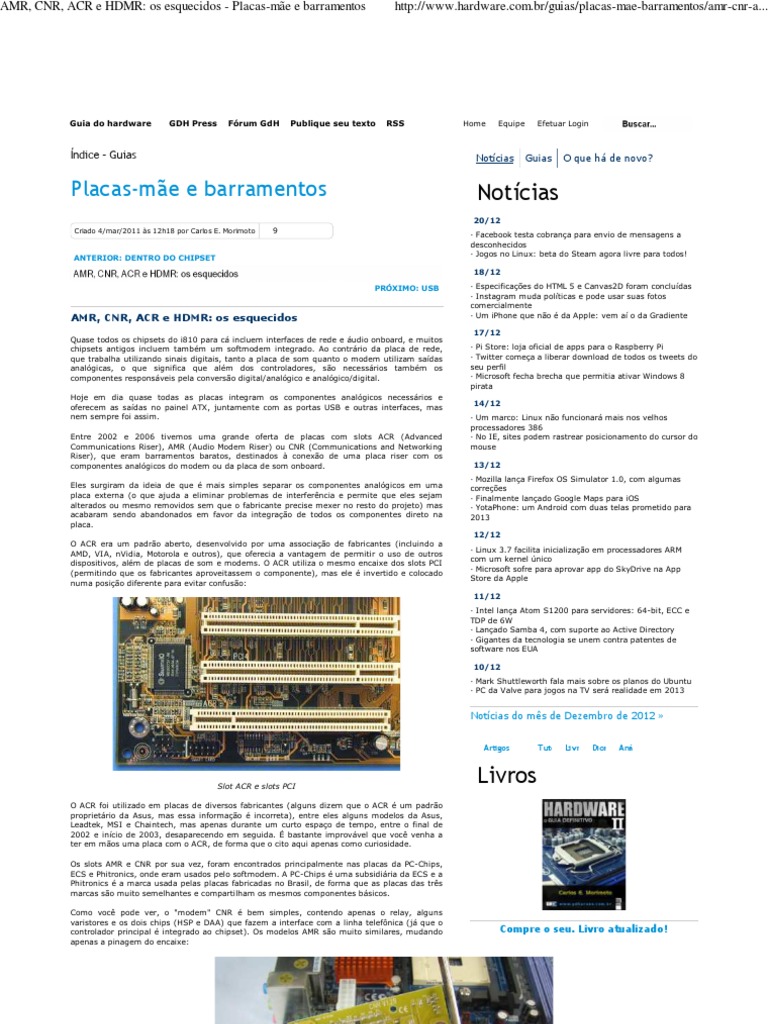 AMR, CNR, ACR e HDMR - Os Esquecidos - Placas-Mãe e Barramentos | PDF ...