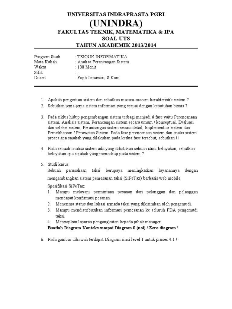 Soal Uts Analisa Perancangan Sistem