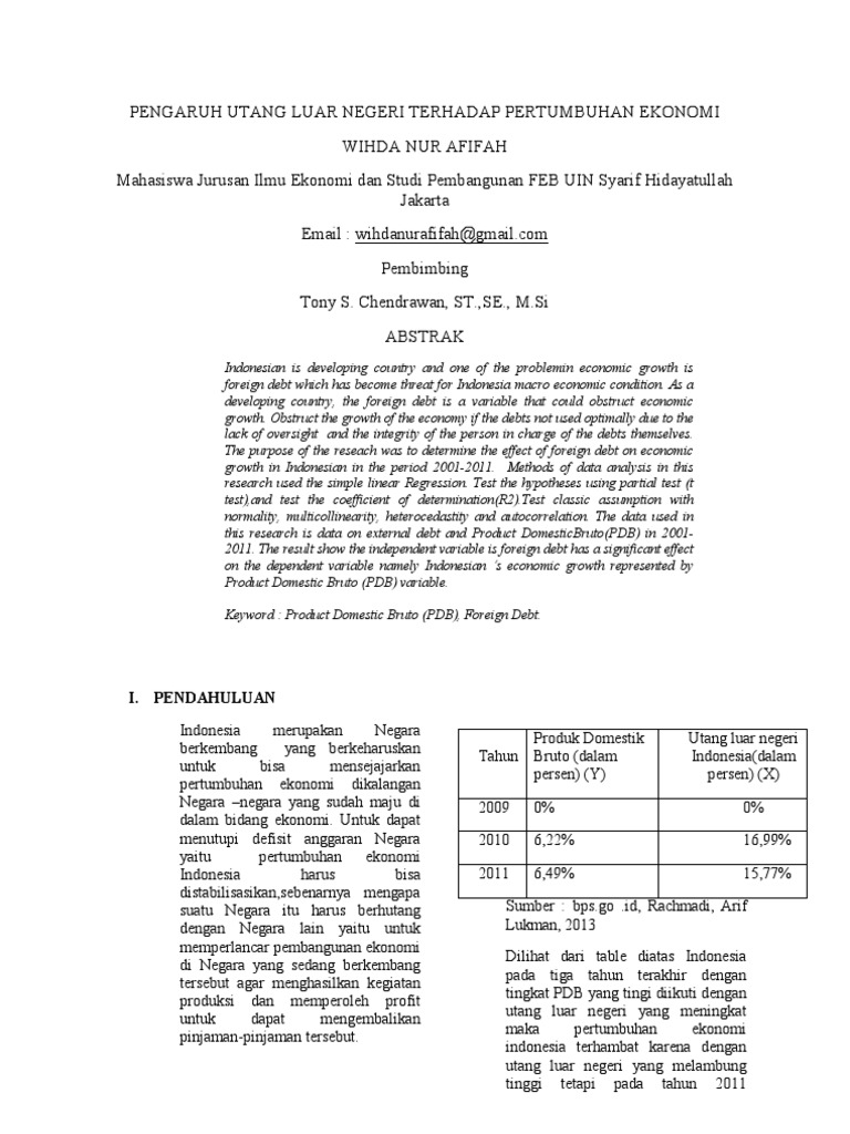 Pengaruh Utang Luar Negeri Terhadap Pertumbuhan Ekonomi