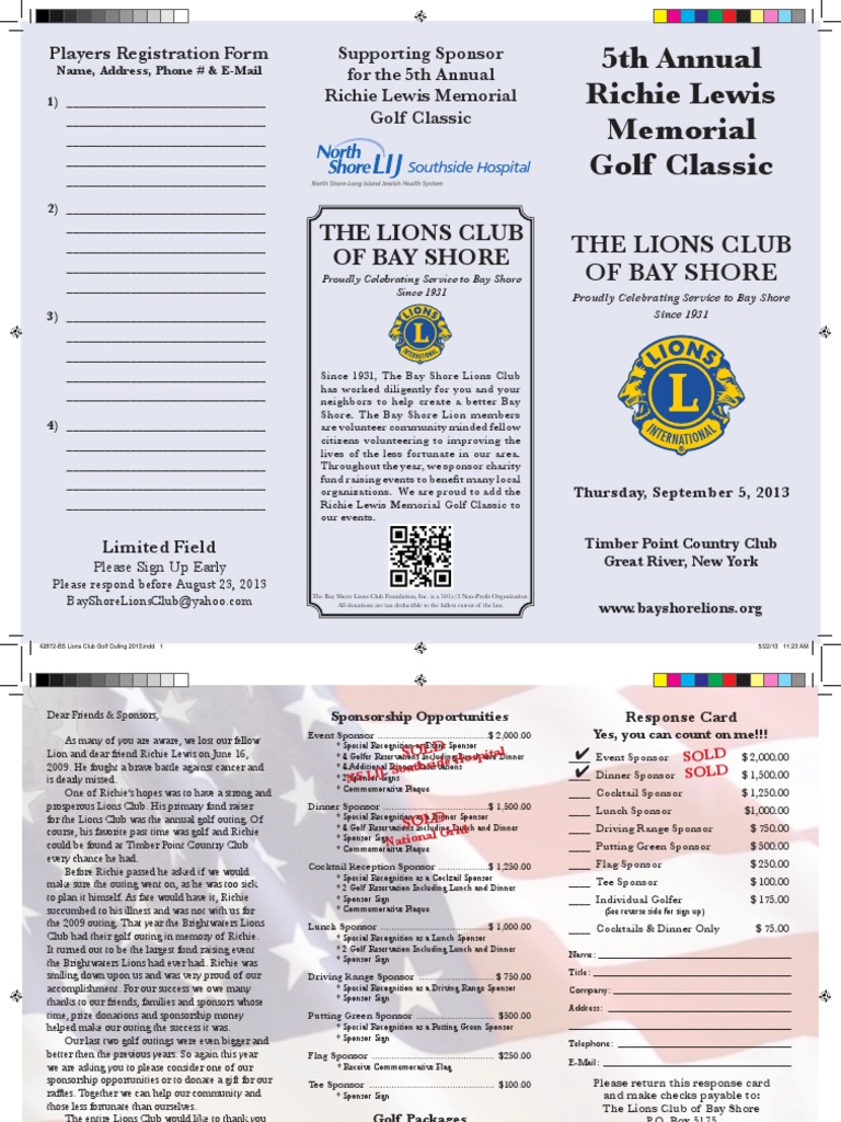 Bay Shore Lions Club Golf Outing PDF Fundraising Golf Course