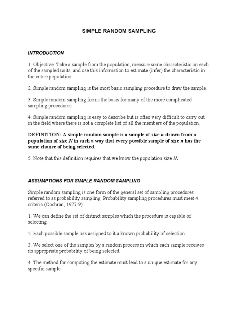 Simple Random Sampling | PDF | Sampling (Statistics) | Confidence Interval