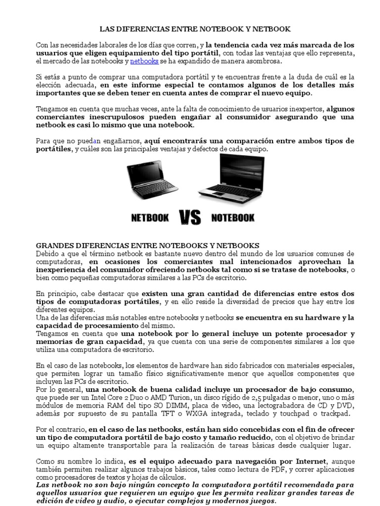 Las Diferencias Entre Notebook y NetbookIbarra PDF Ordenador