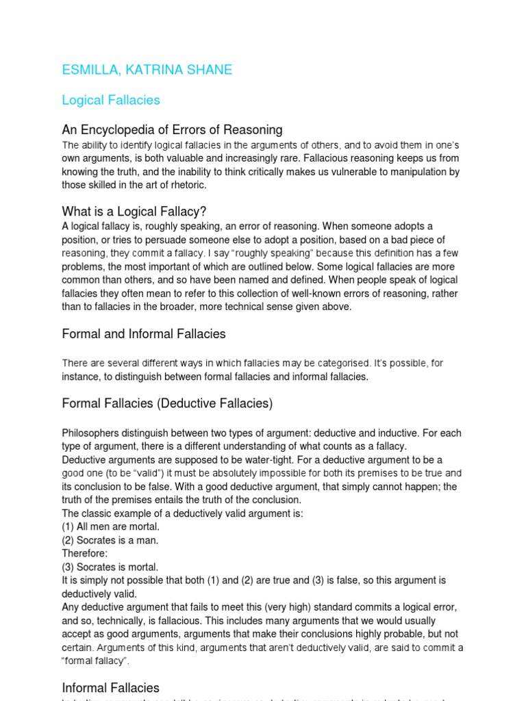 Esmilla, Katrina Shane Logical Fallacies: An Encyclopedia of Errors of ...