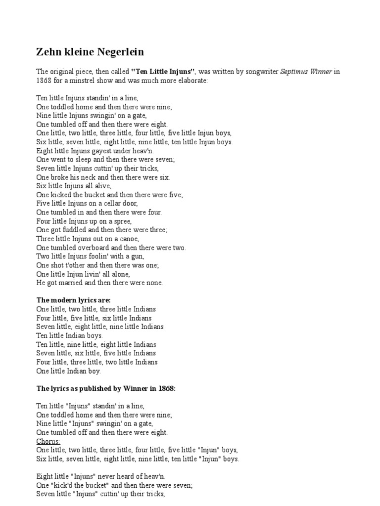 Zehn Kleine Neggerlein Song Text