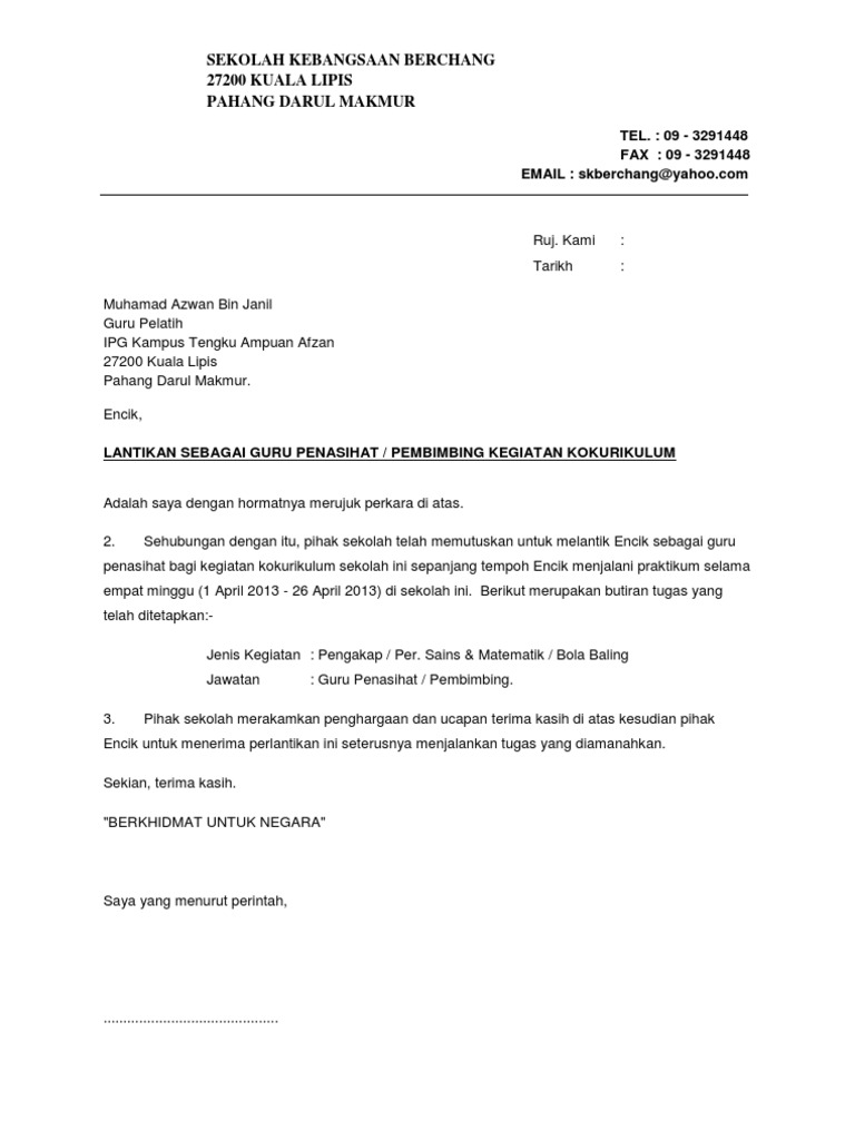 Contoh Surat Pelantikan Jawatan New  Letter Website