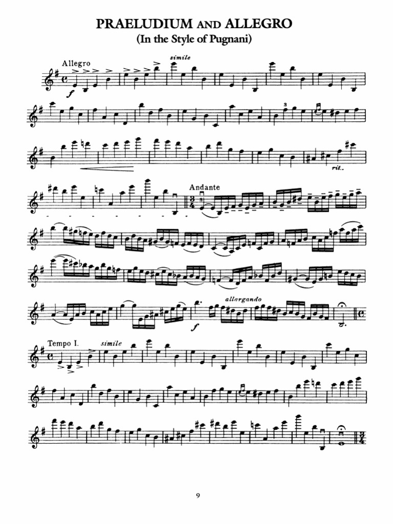 Kreisler Praeludium And Allegro Violin