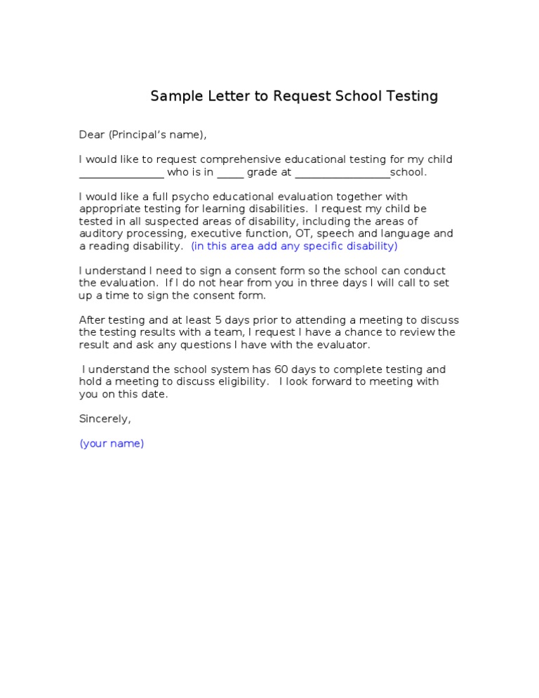 Request for Child's Educational Testing | PDF | Self-Improvement | Wellness
