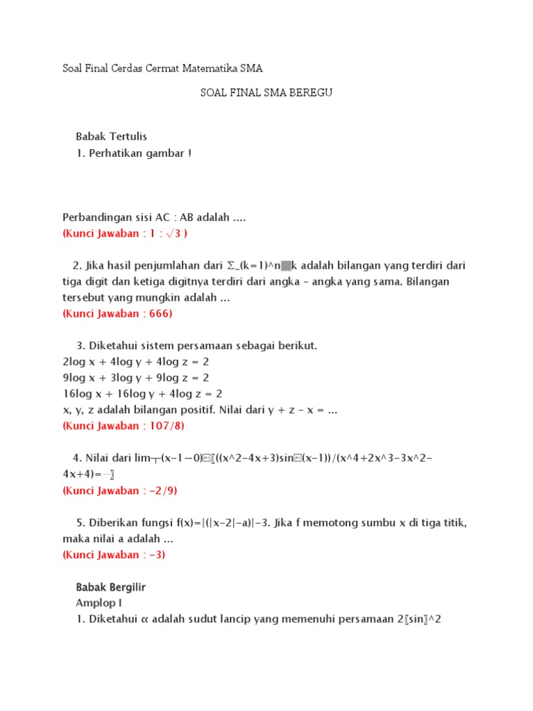 Cerdas Cermat Matematika Sma Guru Galeri