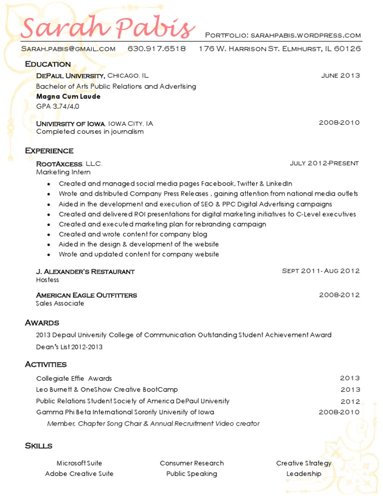 Marketing Intern Resume Overview | PDF | Career & Growth