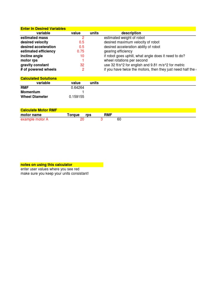 Robot Motor RMF Calculator Guide | PDF