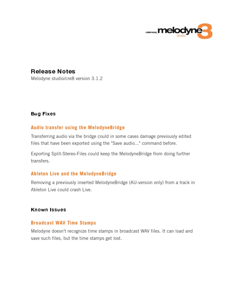 Release Notes: Bug Fixes | PDF | Synthesizer | Computer File