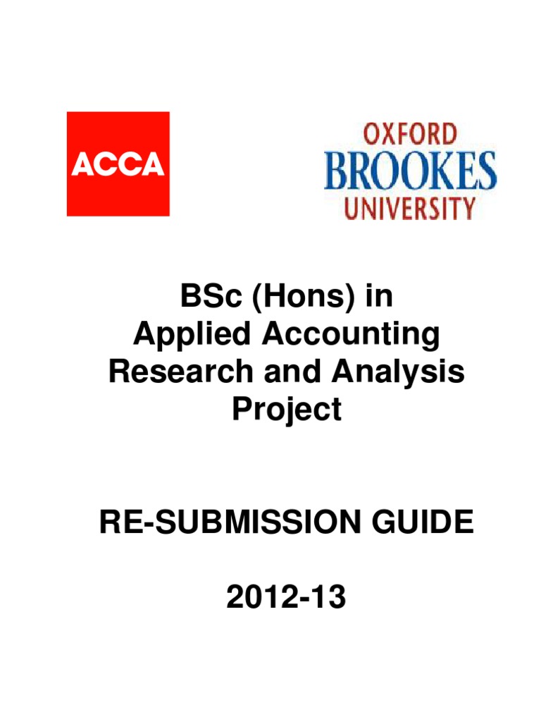 A Guide to ReSubmitting the BSc (Hons) in Applied Accounting Research