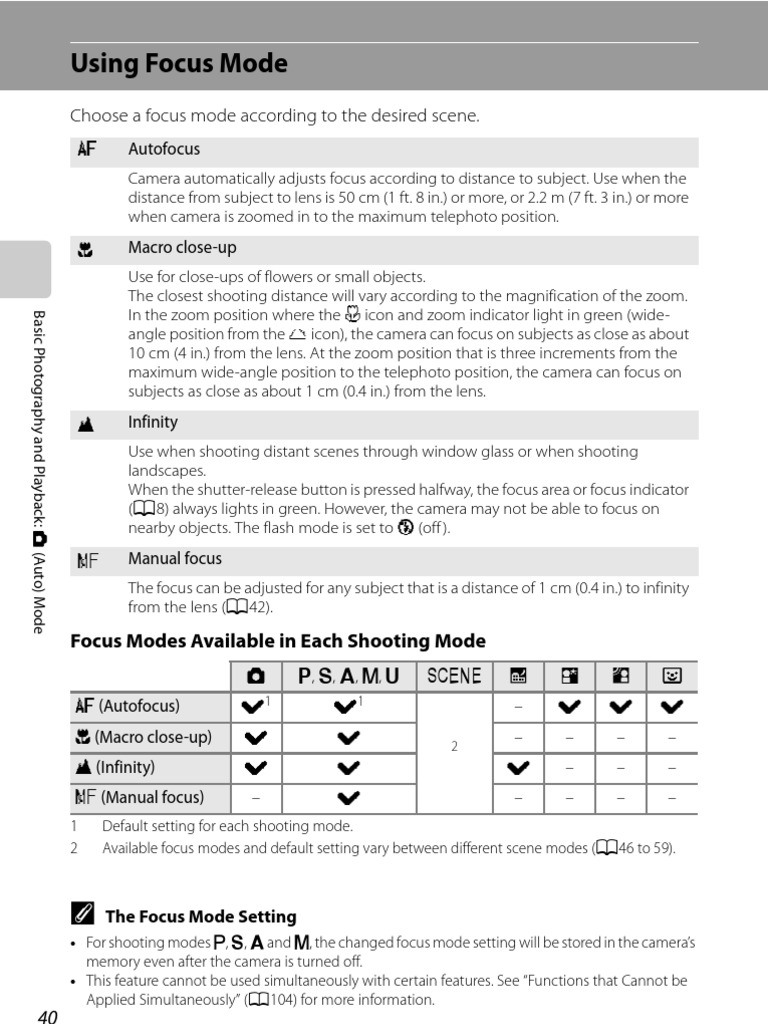 Focus Modes for Photography Basics | PDF