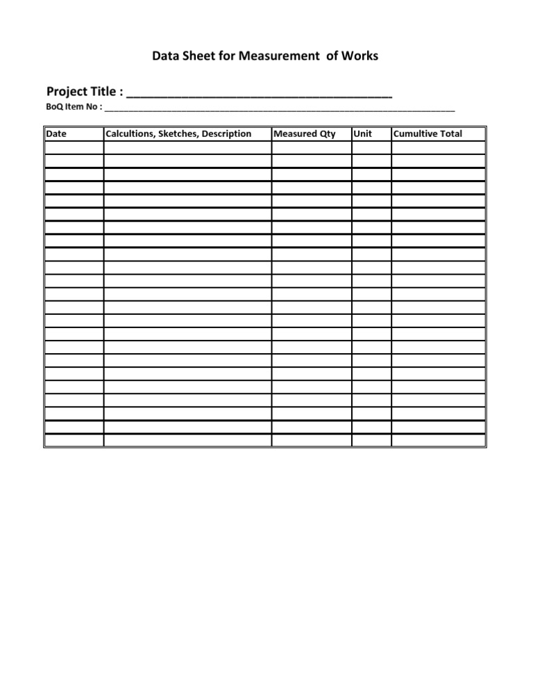 Construction Measurement Sheet | PDF