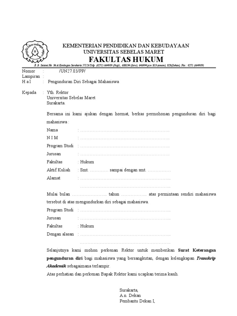 Pengunduran Diri Sebagai Mahasiswa Uns