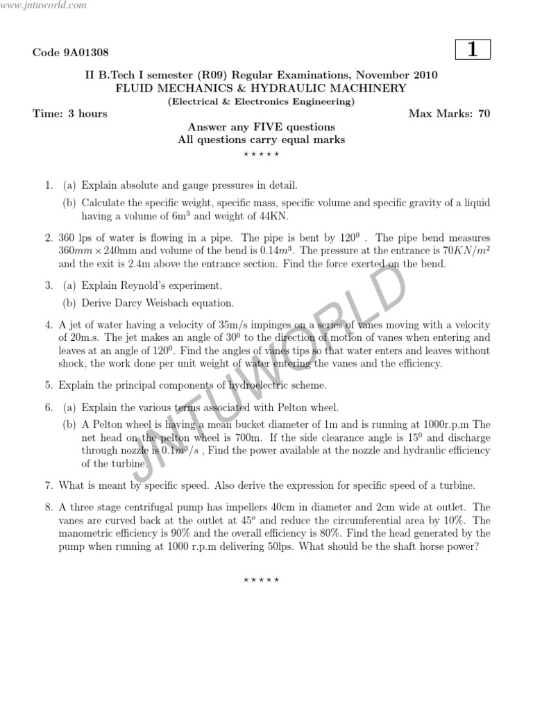 FLUID MECHANICS & HYDRAULIC MACHINERY PDF Syllabus PDF Turbine