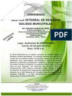Conferencia Gestion Integral de Residuos Sólidos Municipales. Mérida, 20 de junio de 2013.