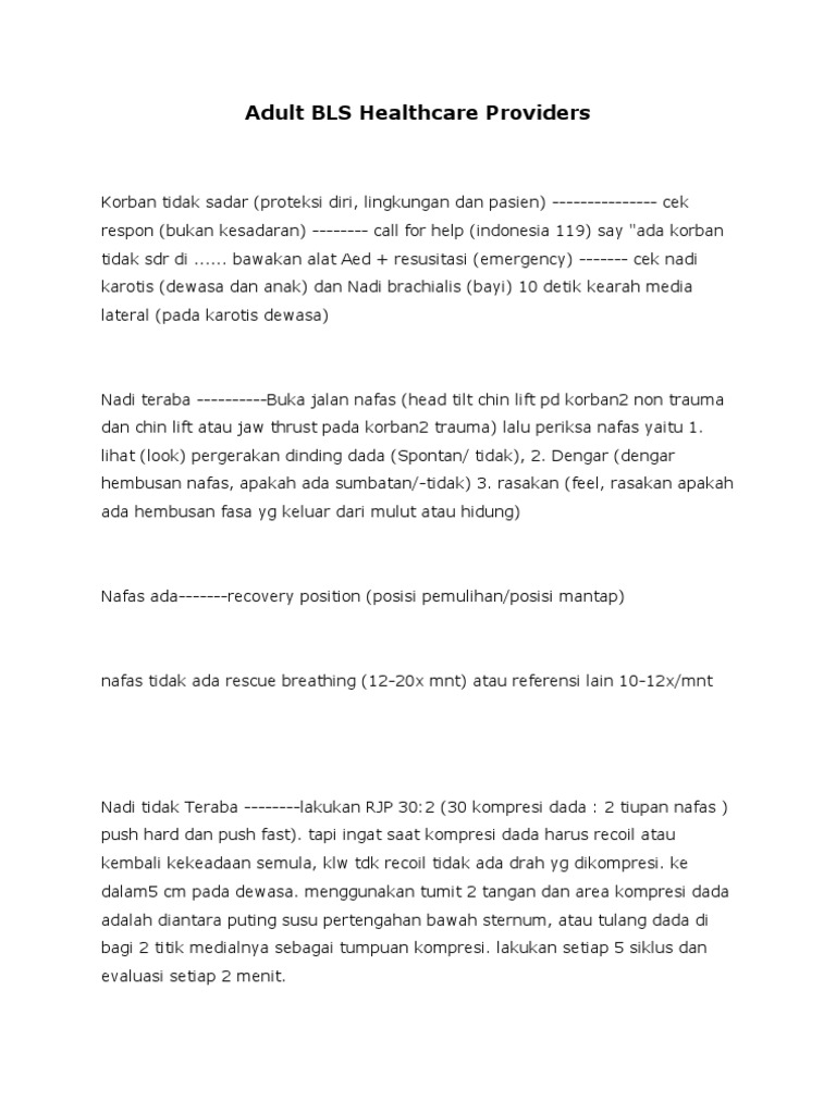 Panduan BLS untuk Penyedia Kesehatan Dewasa | PDF