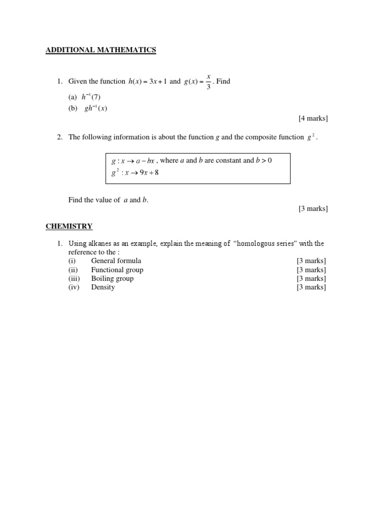 Additional Mathematics: X X H X X G H X GH | PDF