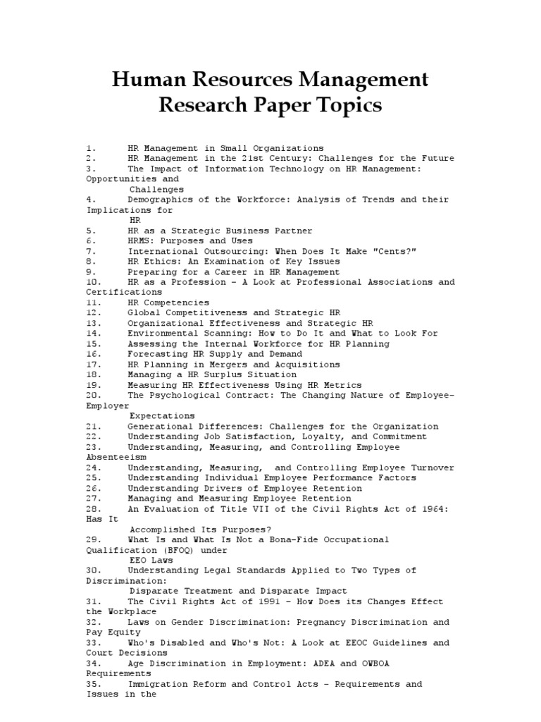 human resource management research paper topics pdf