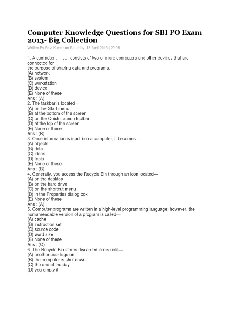 Computer Big Collection Questions | PDF | Computer File | Computer Data ...