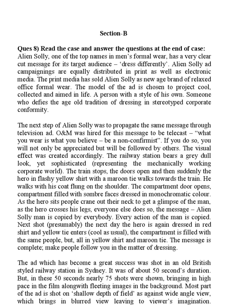 SectionB Ques 8) Read The Case and Answer The Questions at The End of
