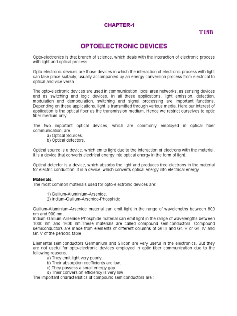 Opto Electronic Devices PDF Emission Spectrum PN Junction