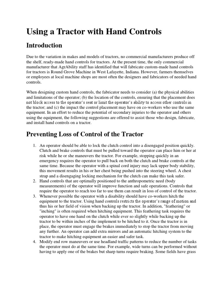 Using A Tractor With Hand ControlsNew | PDF
