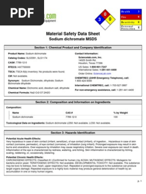 Msds Of Sodium Dichromate Pdf Toxicity Flammability