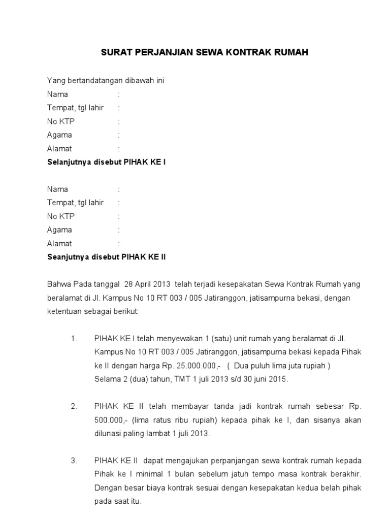 Surat Perjanjian Sewa Rumah Doc