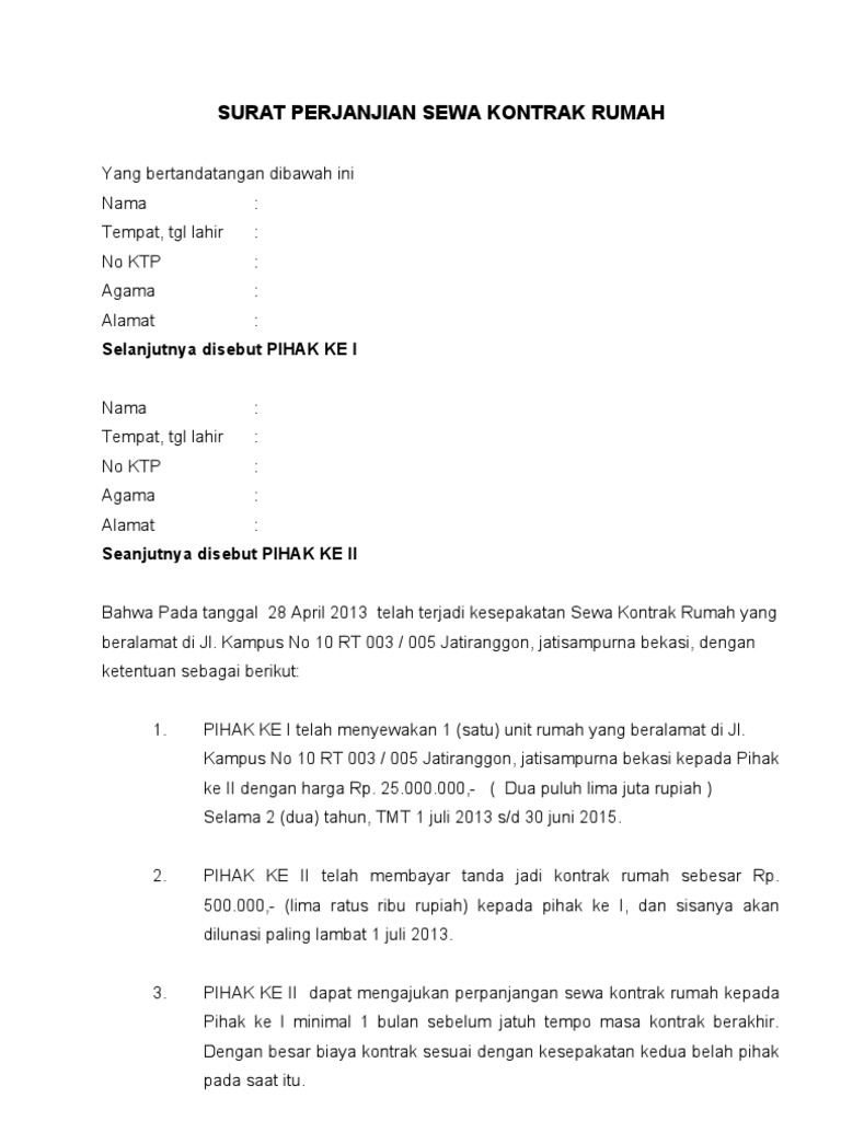 4+ Contoh Surat Perjanjian Kontrak Rumah dan Cara Membuatnya