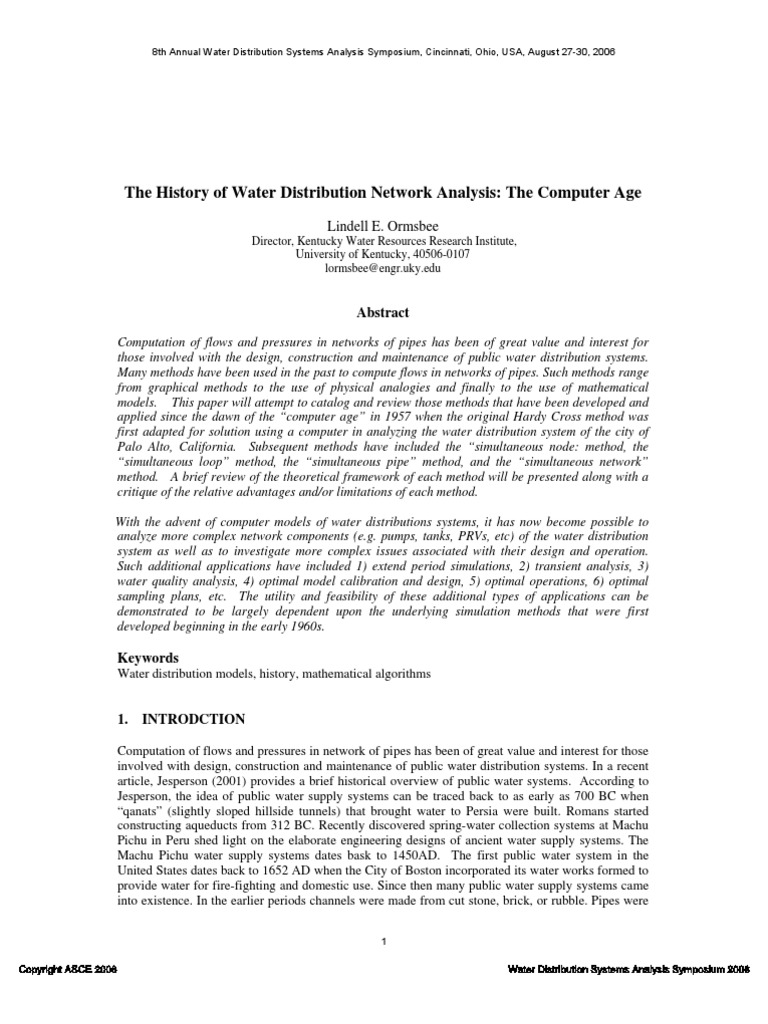 The History of Water Distribution Network Analysis | PDF | Water Supply ...