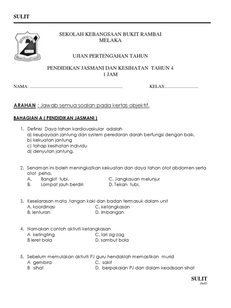 Soalan Pjk Tahun 4 Pdf
