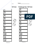 Kindergarten Yahtzee Kindergarten Yahtzee: Name - Name