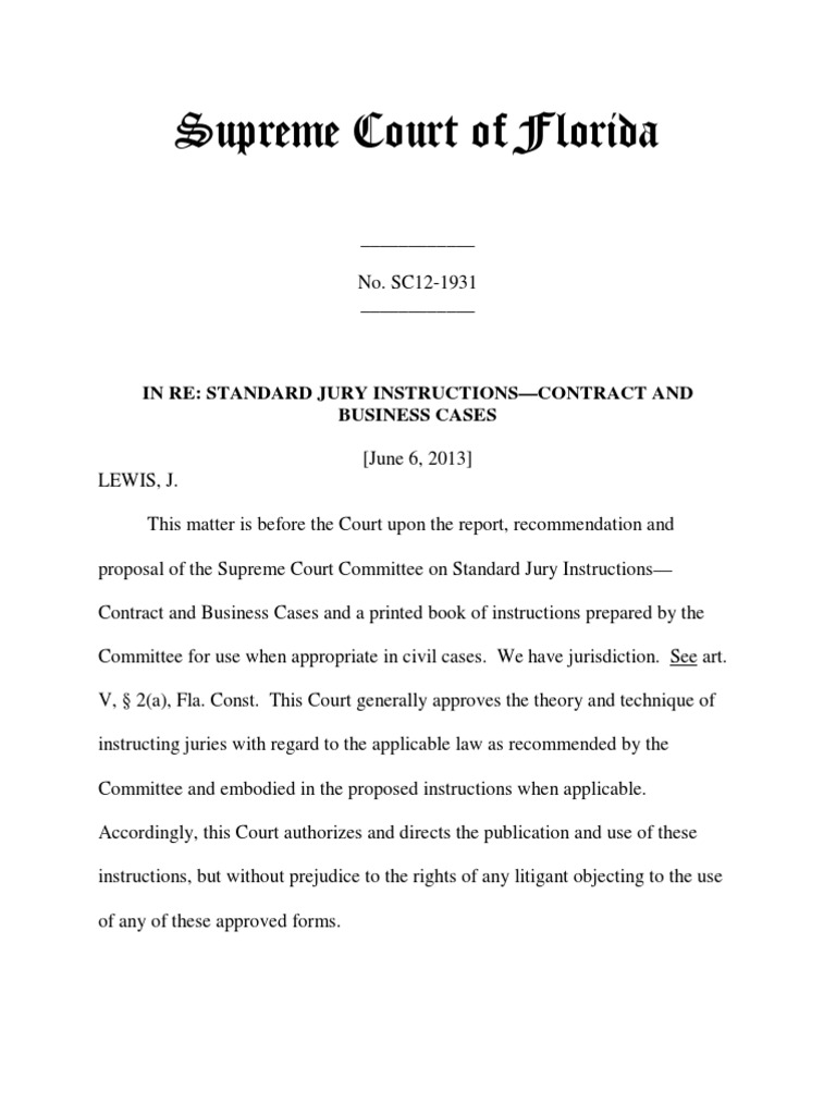 Florida Business Litigation Jury Instructions PDF PDF Cross