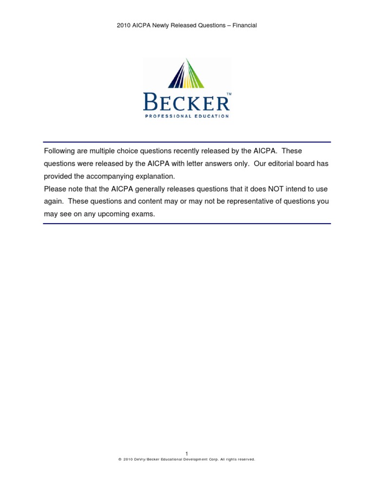 2010 aicpa newly released questions financial pdf pdf goodwill
