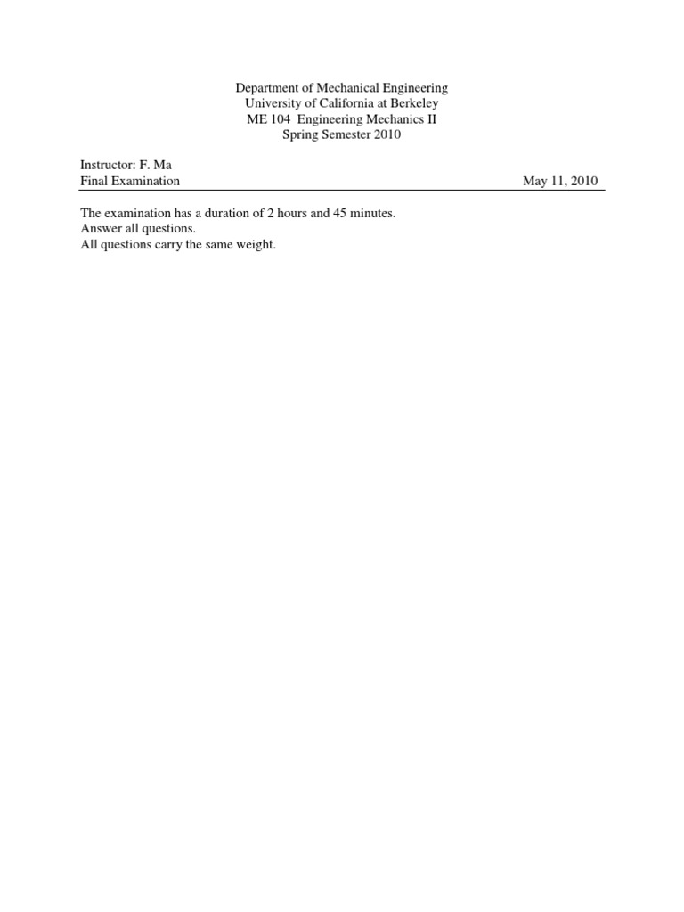 ME 104 Engineering Mechanics II Exam | PDF | Acceleration | Velocity