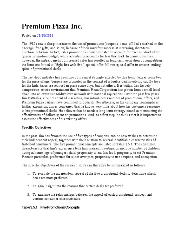 Premium Pizza Case Study Fast Food Restaurants Questionnaire Free